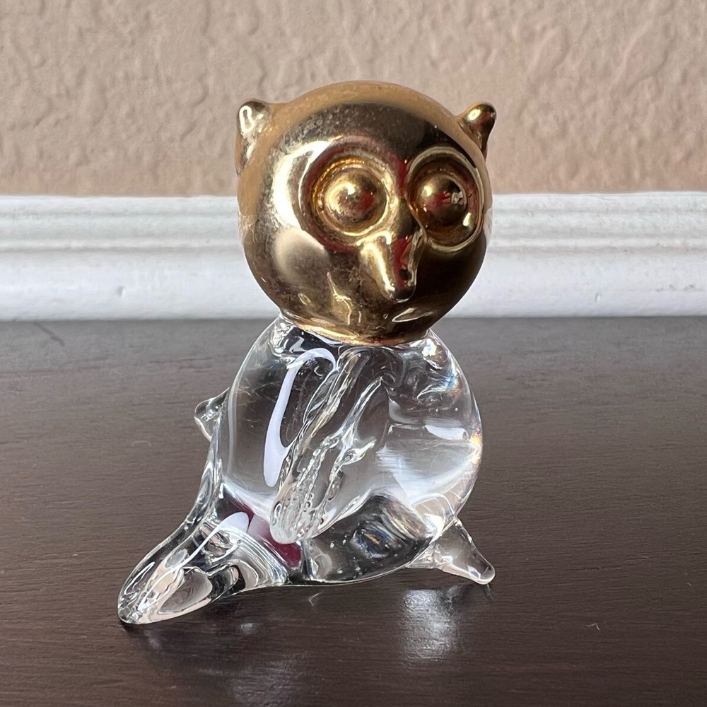 Vintage 1970’s Hand Blown Glass Owl w Gilt Gold Accent Figurine, Wisdom, Bird - Picture 1 of 7